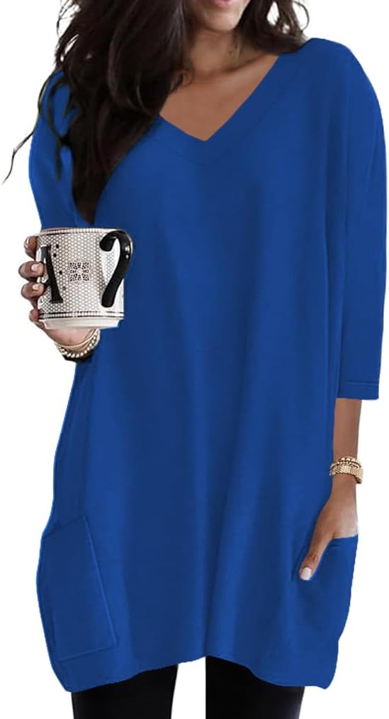 Poetsky women's 3/4 sleeve tunic top with side pockets, catalog photo 9 of 31