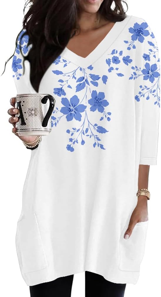 Poetsky women's 3/4 sleeve tunic top with side pockets, catalog photo 23 of 31