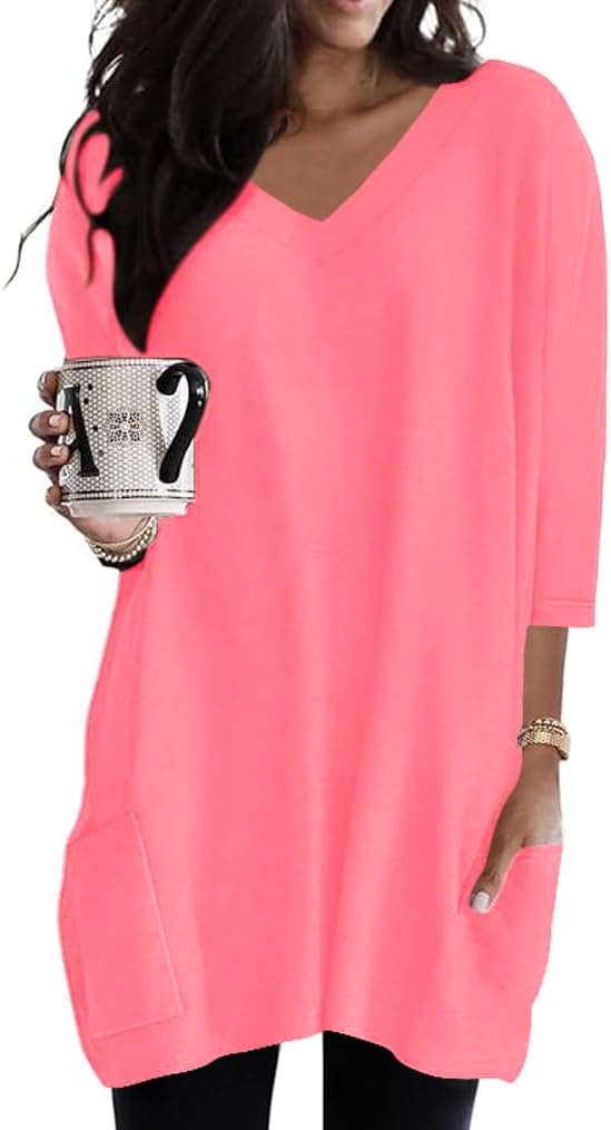 Poetsky women's 3/4 sleeve tunic top with side pockets, catalog photo 27 of 31