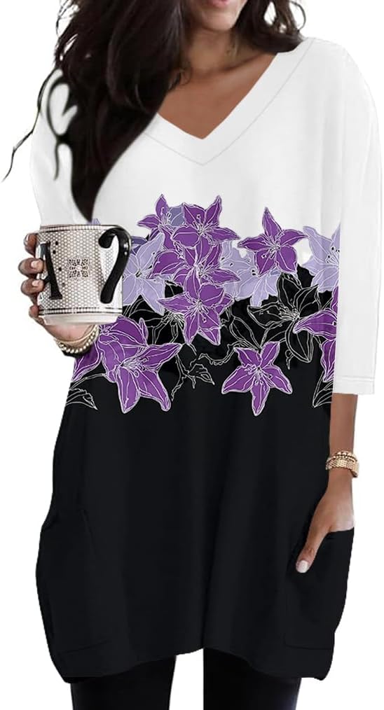 Poetsky women's 3/4 sleeve tunic top with side pockets, catalog photo 26 of 31