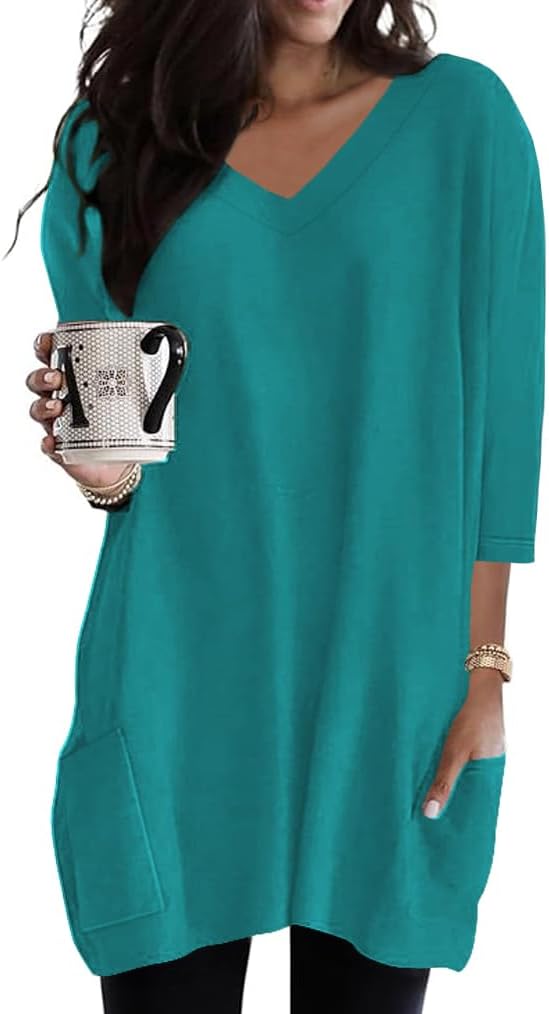Poetsky women's 3/4 sleeve tunic top with side pockets, catalog photo 5 of 31
