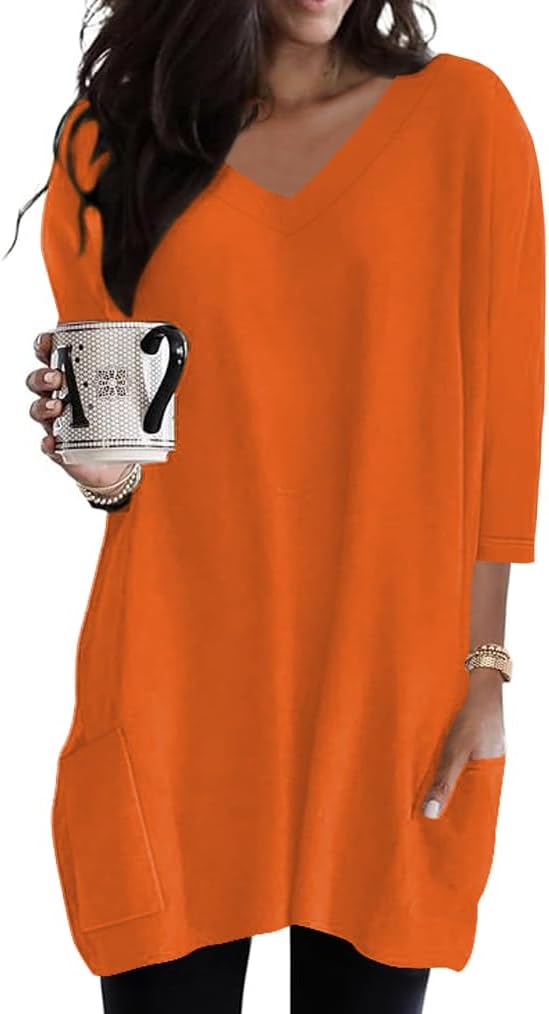 Poetsky women's 3/4 sleeve tunic top with side pockets, catalog photo 2 of 31