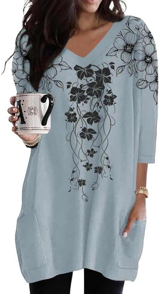 Poetsky women's 3/4 sleeve tunic top with side pockets, catalog photo 31 of 31