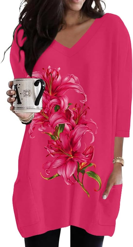 Poetsky women's 3/4 sleeve tunic top with side pockets, catalog photo 28 of 31