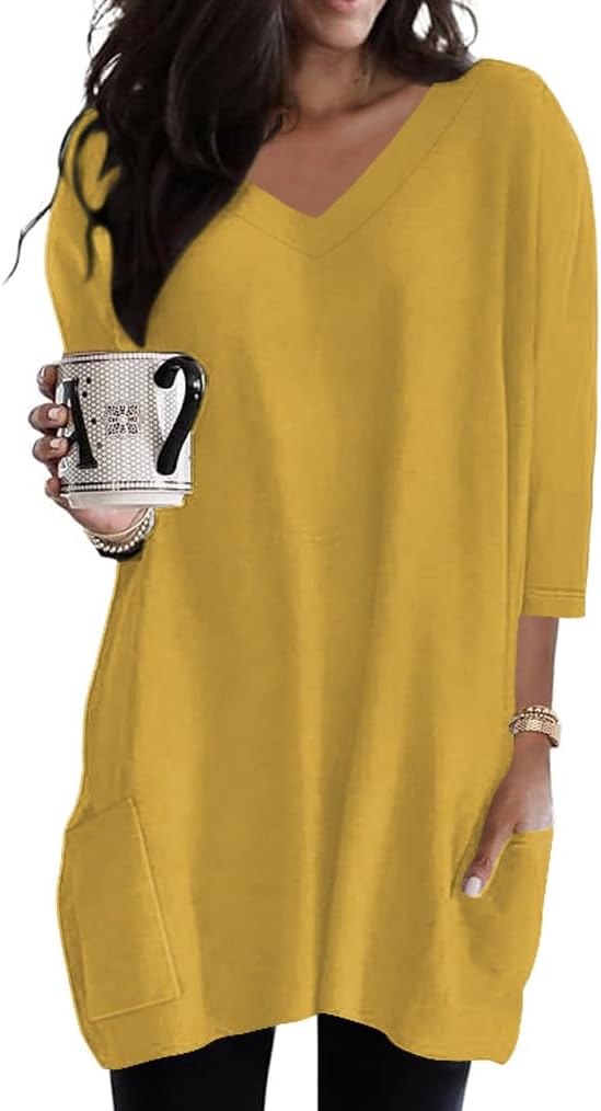 Poetsky women's 3/4 sleeve tunic top with side pockets, catalog photo 16 of 31