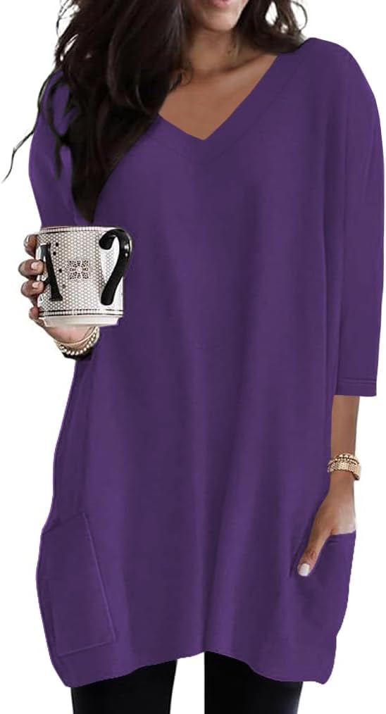 Poetsky women's 3/4 sleeve tunic top with side pockets, catalog photo 30 of 31