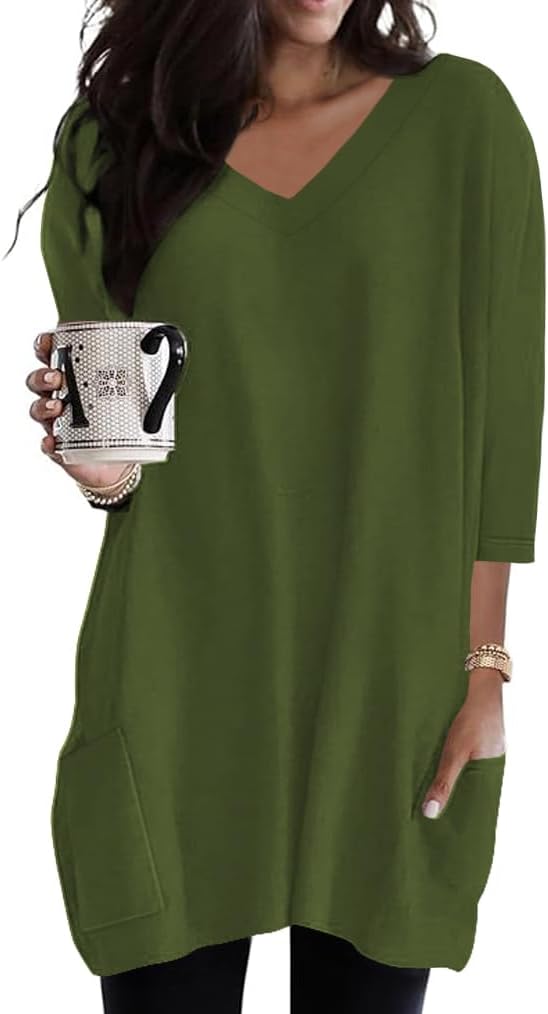 Poetsky women's 3/4 sleeve tunic top with side pockets, catalog photo 7 of 31