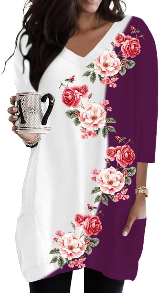 Poetsky women's 3/4 sleeve tunic top with side pockets, catalog photo 6 of 31