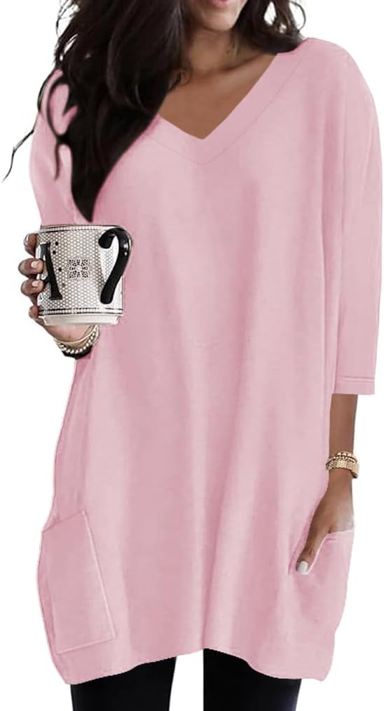 Poetsky women's 3/4 sleeve tunic top with side pockets, catalog photo 22 of 31