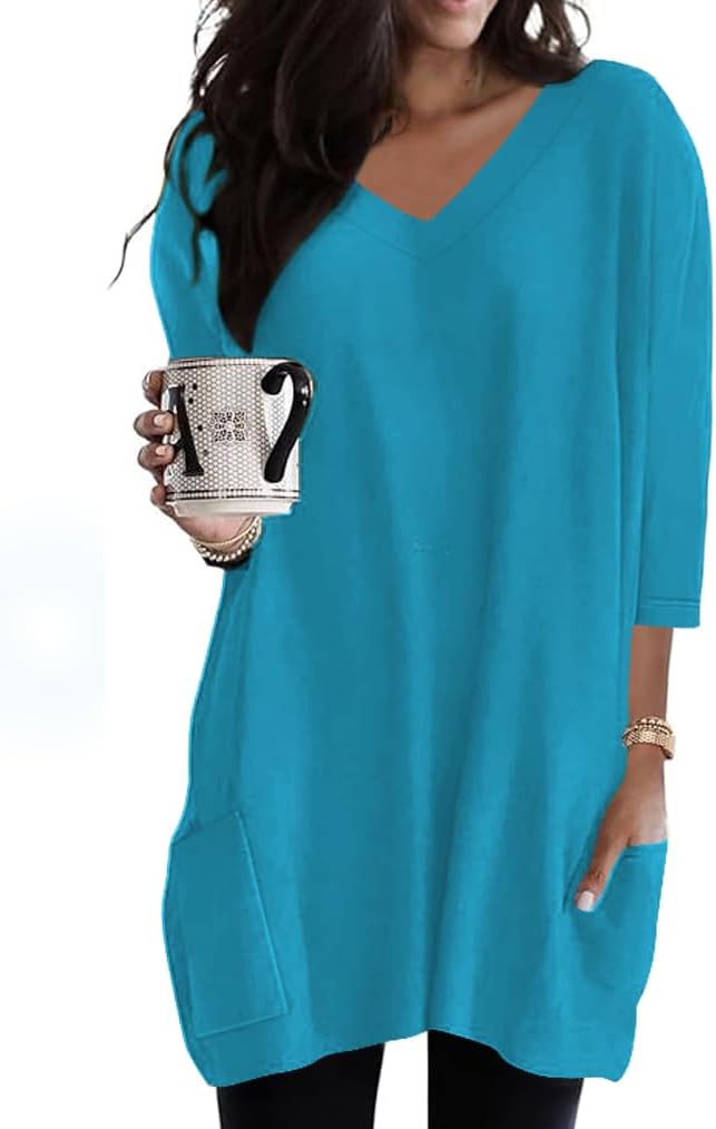 Poetsky women's 3/4 sleeve tunic top with side pockets, catalog photo 14 of 31