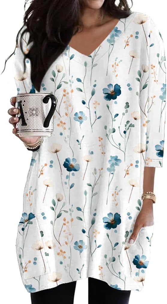 Poetsky women's 3/4 sleeve tunic top with side pockets, catalog photo 21 of 31