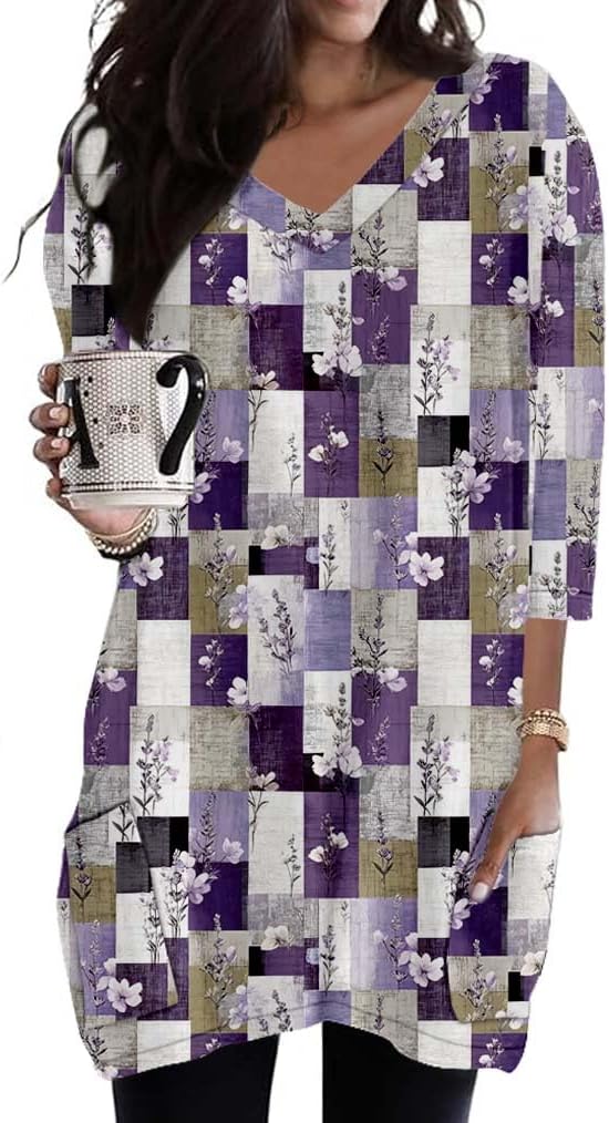 Poetsky women's 3/4 sleeve tunic top with side pockets, catalog photo 4 of 31