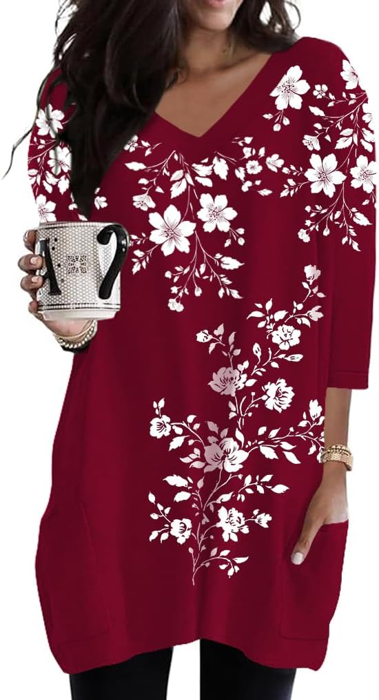 Poetsky women's 3/4 sleeve tunic top with side pockets, catalog photo 20 of 31