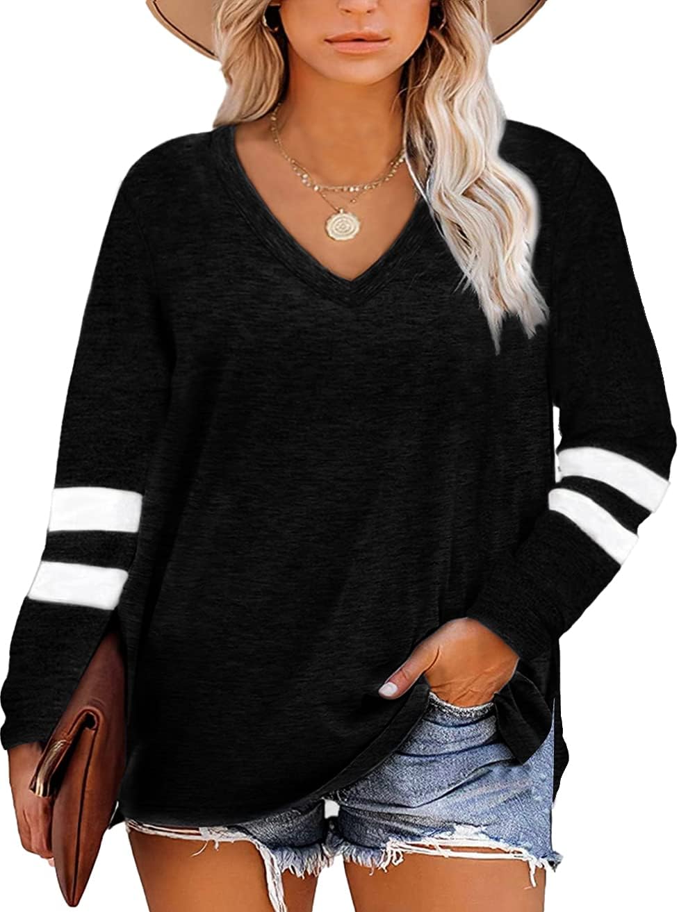 Gloria & Sarah women's plus size V-neck color block tunic, catalog photo 4 of 8