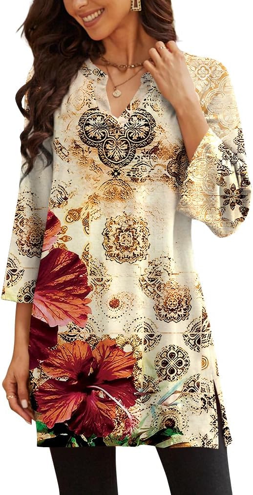Poetsky women's 3/4 sleeve tunic top for leggings, catalog photo 32 of 34