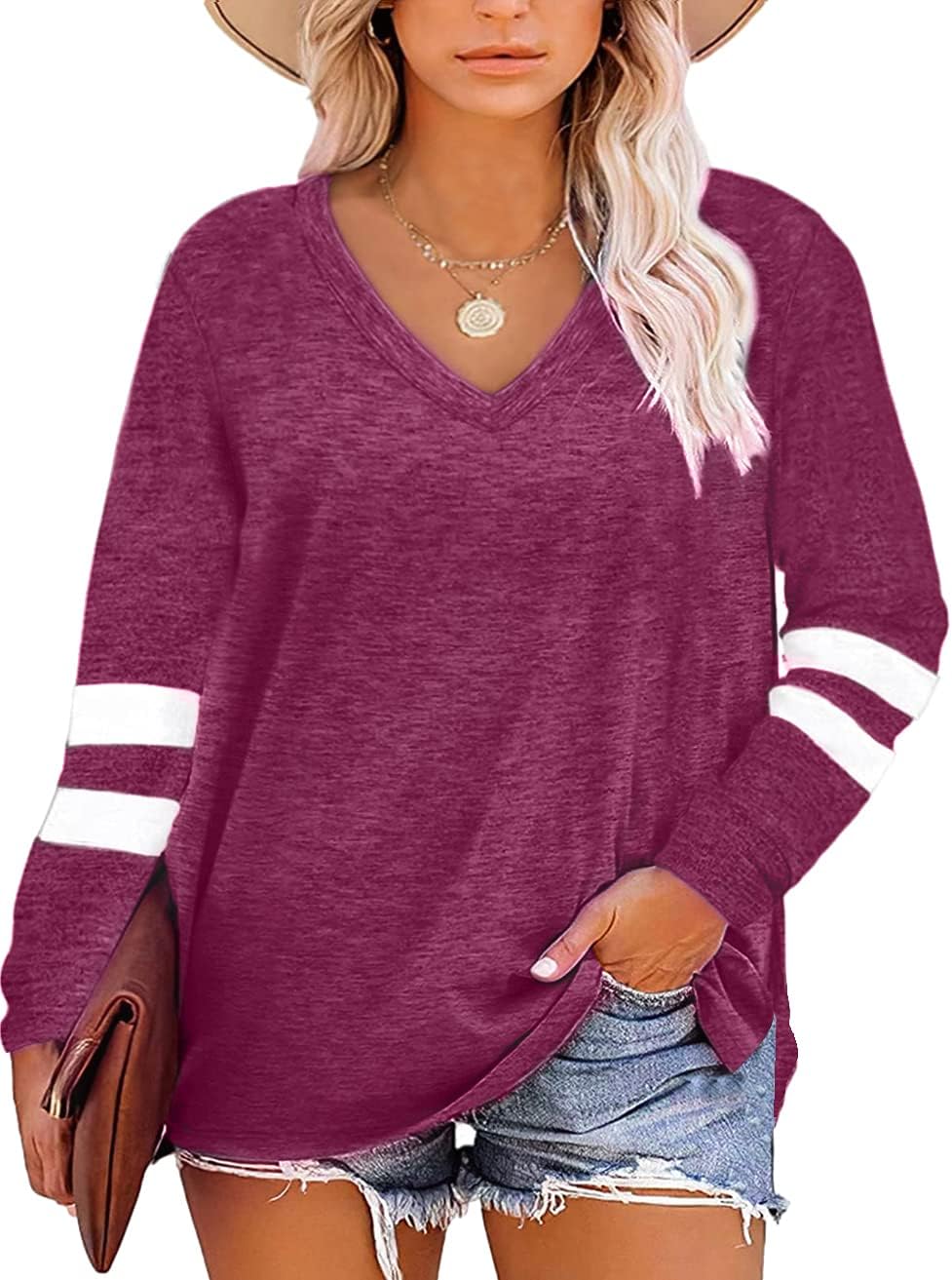 Gloria & Sarah women's plus size V-neck color block tunic, catalog photo 3 of 8