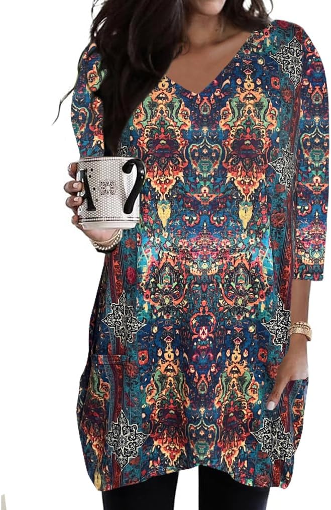 Poetsky women's 3/4 sleeve tunic top with side pockets, catalog photo 10 of 31