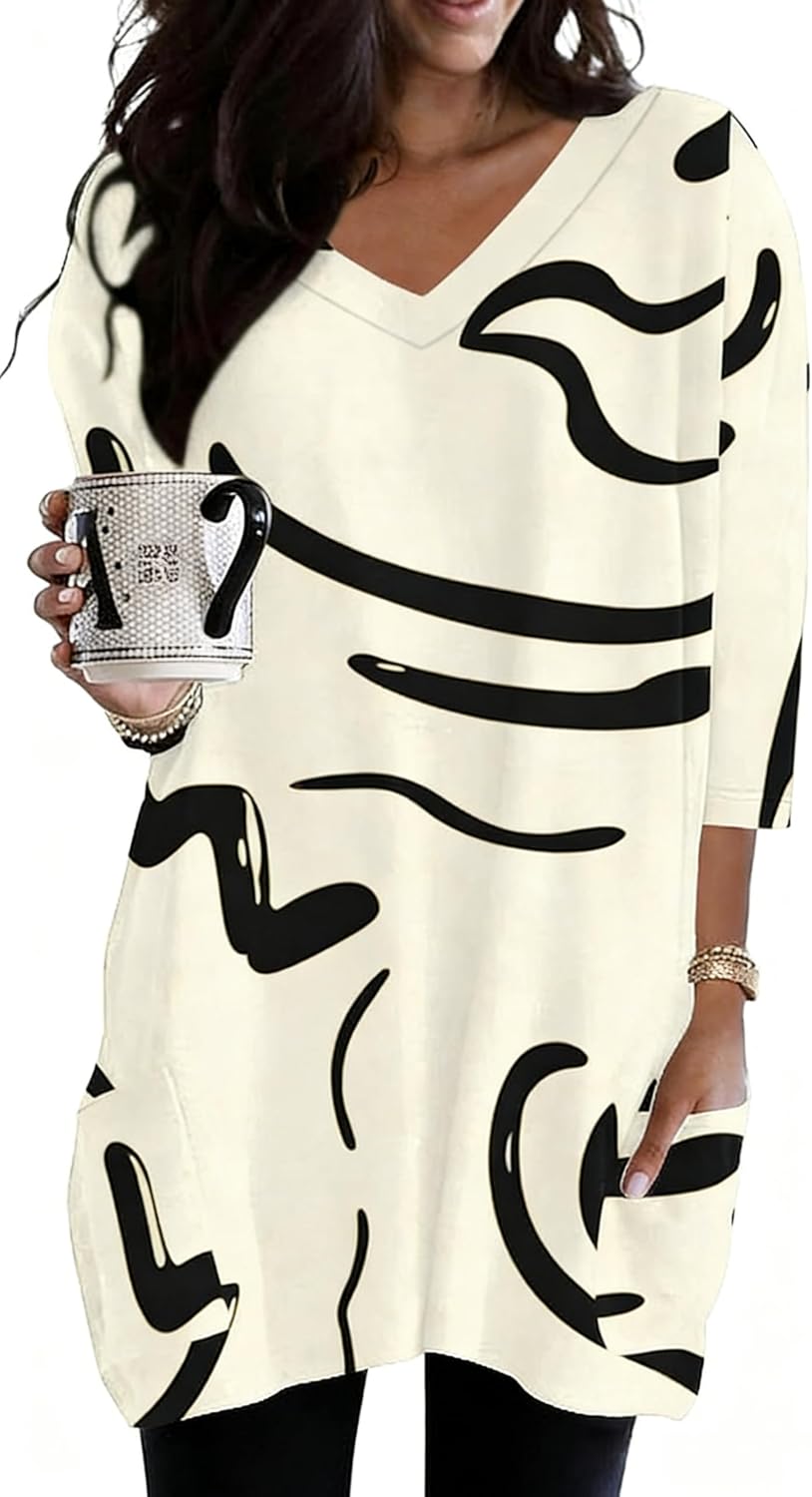 Poetsky women's 3/4 sleeve tunic top with side pockets, catalog photo 12 of 31