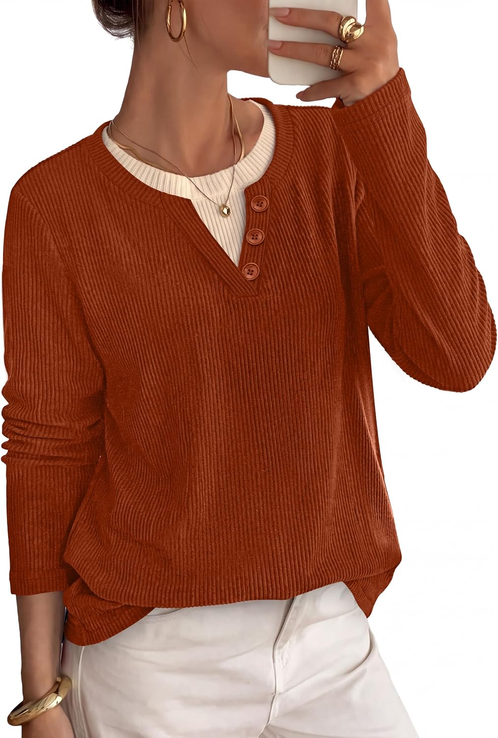 OFEEFAN women's color block henley tunic sweater, catalog photo 6 of 12
