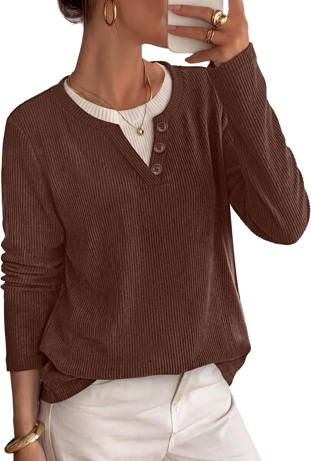 OFEEFAN women's color block henley tunic sweater, catalog photo 11 of 12
