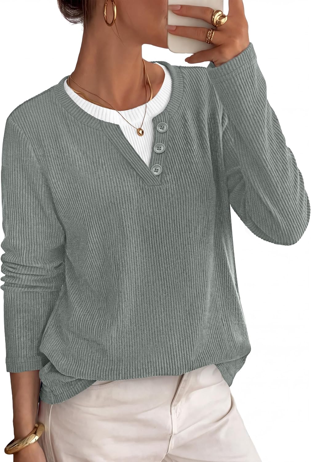 OFEEFAN women's color block henley tunic sweater, catalog photo 4 of 12