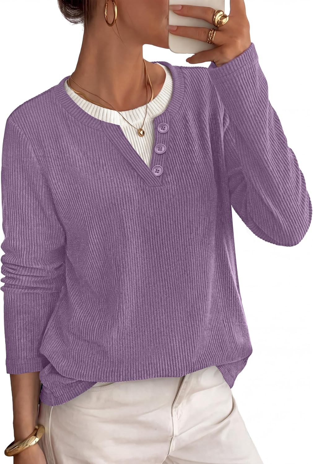 OFEEFAN women's color block henley tunic sweater, catalog photo 5 of 12