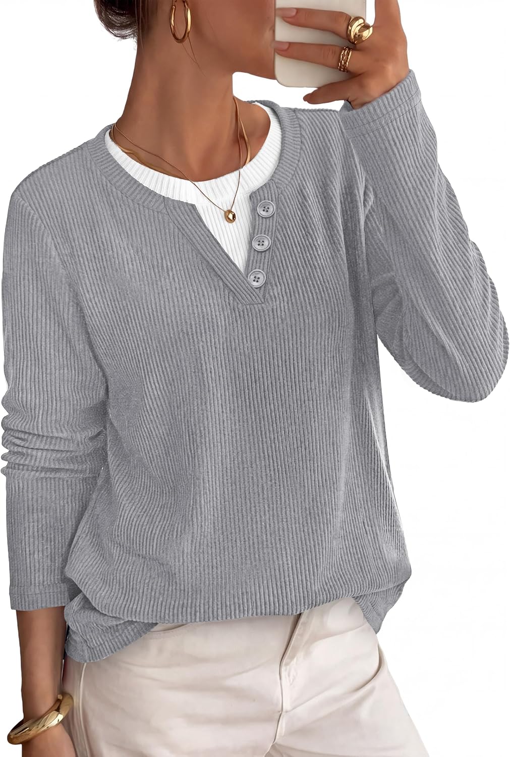 OFEEFAN women's color block henley tunic sweater, catalog photo 8 of 12