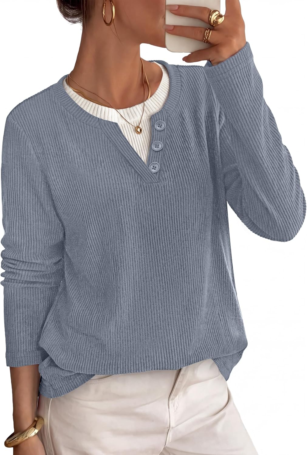OFEEFAN women's color block henley tunic sweater, catalog photo 12 of 12