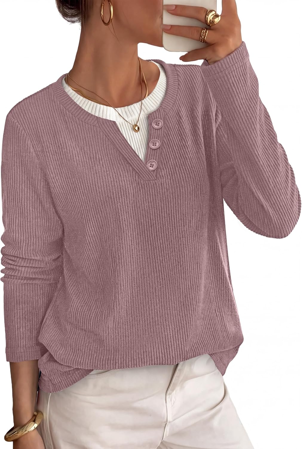OFEEFAN women's color block henley tunic sweater, catalog photo 9 of 12