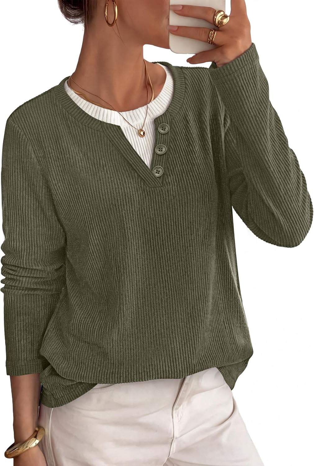 OFEEFAN women's color block henley tunic sweater, catalog photo 1 of 12