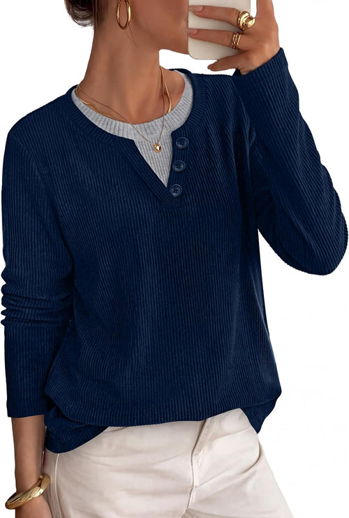 OFEEFAN women's color block henley tunic sweater, catalog photo 2 of 12