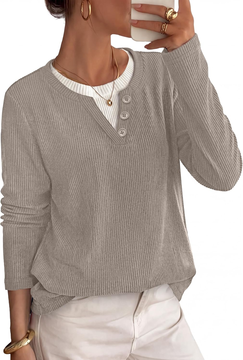 OFEEFAN women's color block henley tunic sweater, catalog photo 10 of 12